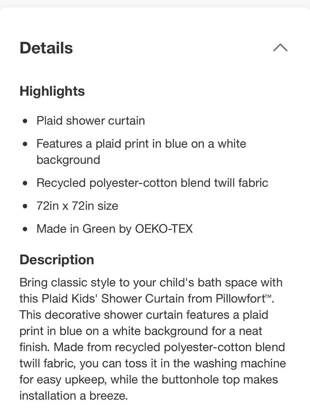 Pillowfort Blue and White Plaid Shower Curtain *NEW